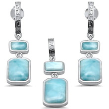 Load image into Gallery viewer, Sterling Silver Rectangle Shape Natural Larimar Dangling Pendant and Earring Set