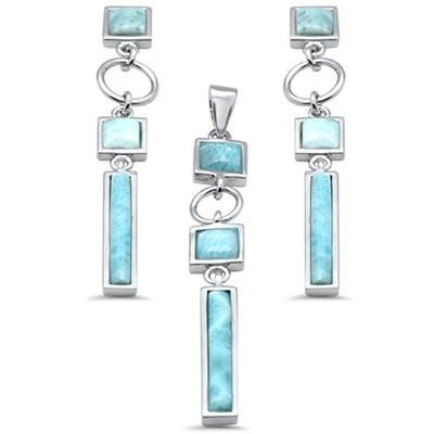 Sterling Silver Multi Shape Natural Larimar Dangling Pendant and Earring Set