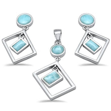Load image into Gallery viewer, Sterling Silver Round and Rectangle Natural Larimar Dangling Pendant and Earring Set