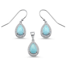 Load image into Gallery viewer, Sterling Silver Pear Shape Natural Larimar and Cz Earring and Pendant Set