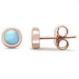 Sterling Silver Rose Gold Plated Round Natural Larimar Stud Earrings