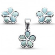 Load image into Gallery viewer, Sterling Silver Plumeria Flower Natural Larimar Earring And Pendant Set