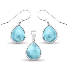 Load image into Gallery viewer, Sterling Silver Natural Larimar Pear Shape Dangle Earring and Pendant Set