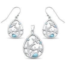 Load image into Gallery viewer, Sterling Silver Natural Larimar and Aquamarine Star Cz Drop Pendant and Earring Set