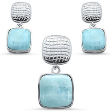 Load image into Gallery viewer, Sterling Silver Natural Larimar Princess Cut Top and Bottom Dangle Earring and Pendant Set