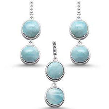 Load image into Gallery viewer, Sterling Silver Round Larimar Drop Dangle Earring And Pendant Set