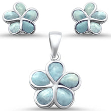 Load image into Gallery viewer, Sterling Silver Plumeria Flower Natural Larimar Earring And Pendant Set