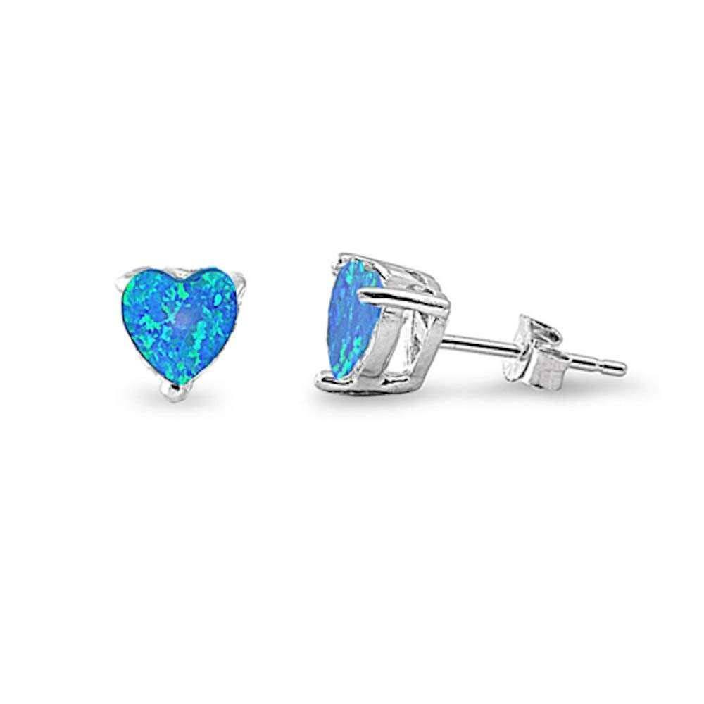 Sterling Silver Blue Opal Heart Silver EarringsAndWidth 7mm