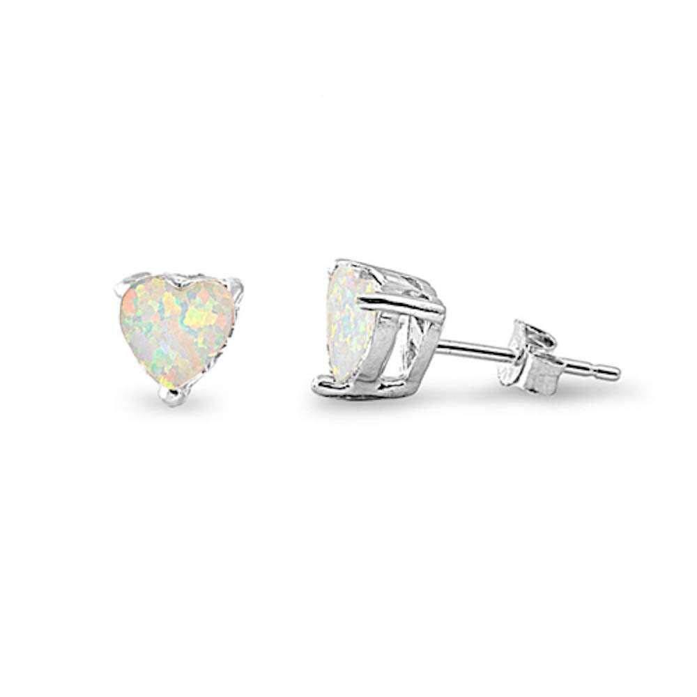 Sterling Silver White Opal Heart Silver EarringsAndWidth 7mm