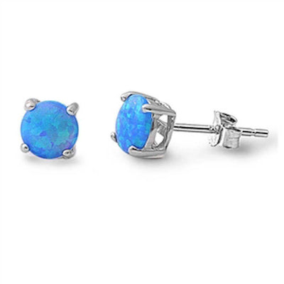 Sterling Silver Round Blue Opal Stud Silver EarringsAndWidth 7mm