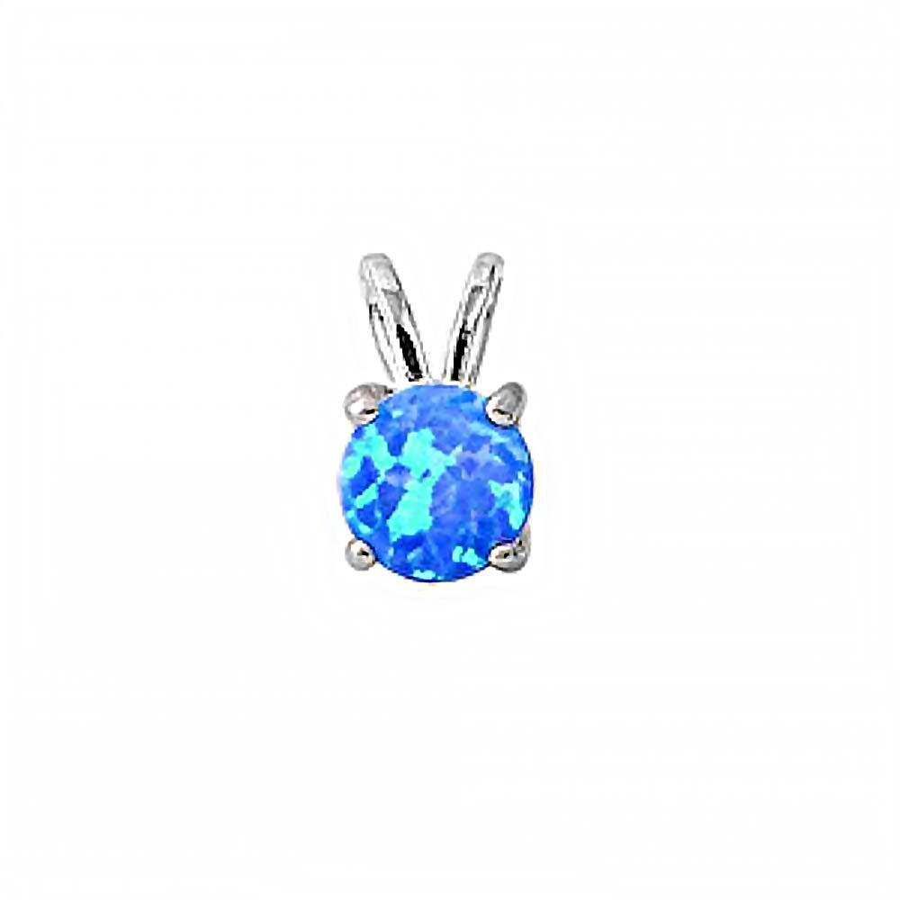 Sterling Silver Round Blue Opal PendantAnd Length 13mm