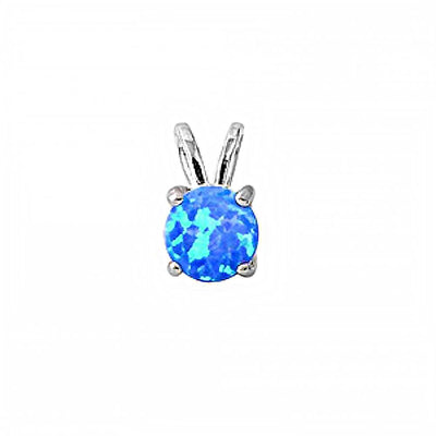 Sterling Silver Round Blue Opal PendantAnd Length 13mm