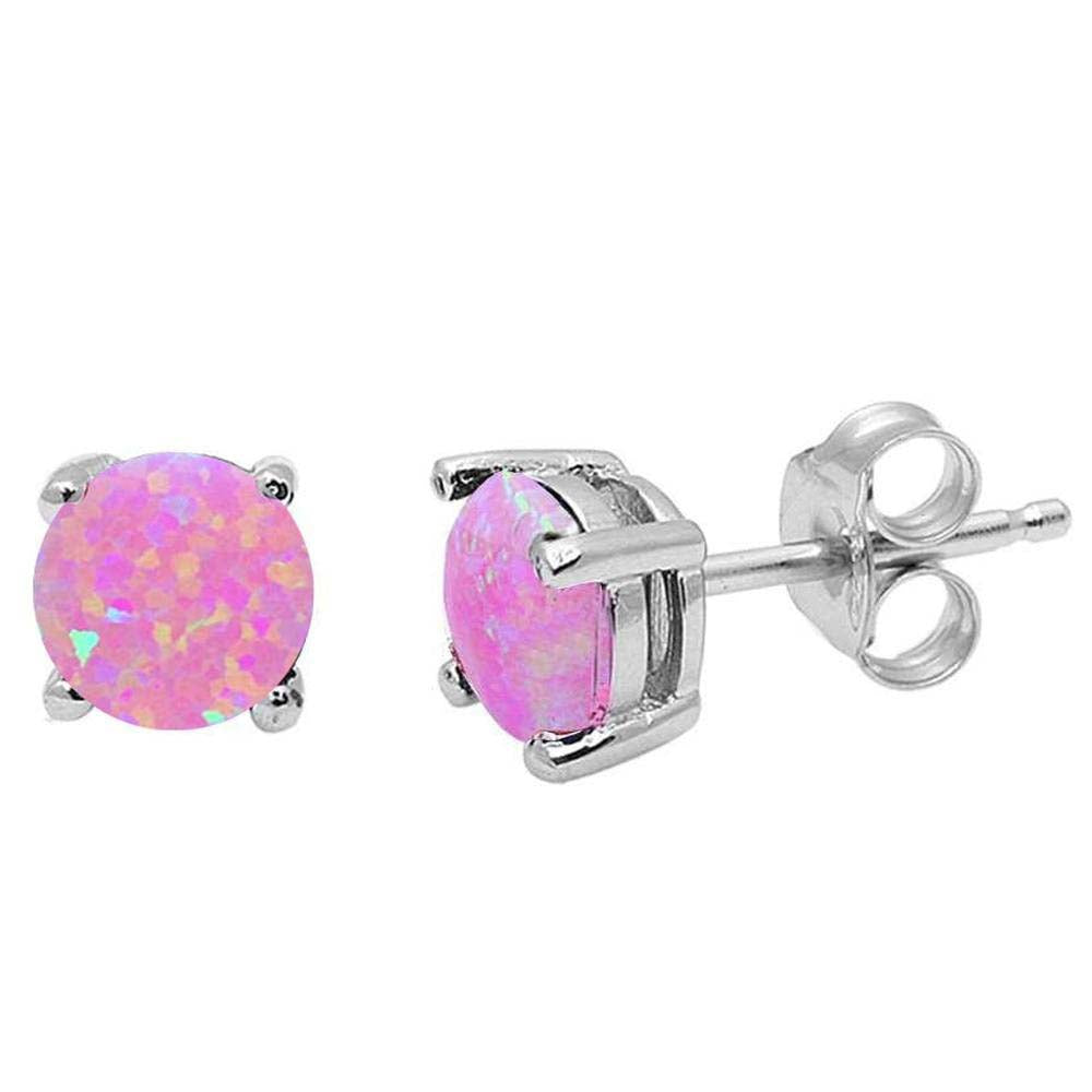 Sterling Silver Round Pink Opal Earrings