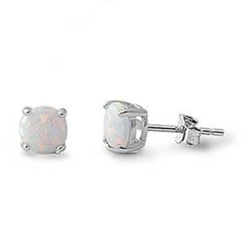 Sterling Silver Round White Opal Stud Silver EarringsAndWidth 7 mm