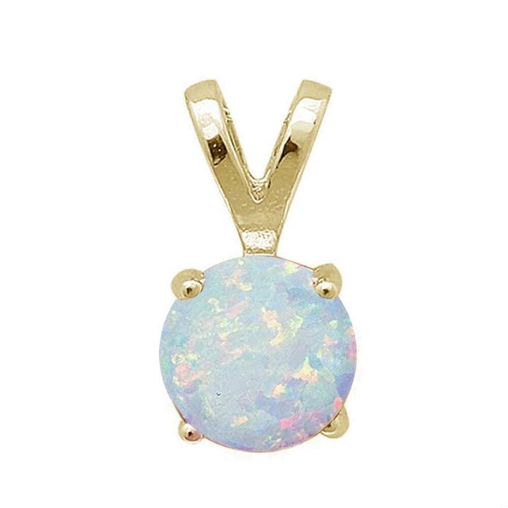 Sterling Silver Yellow Gold Plated Round White Opal Pendant