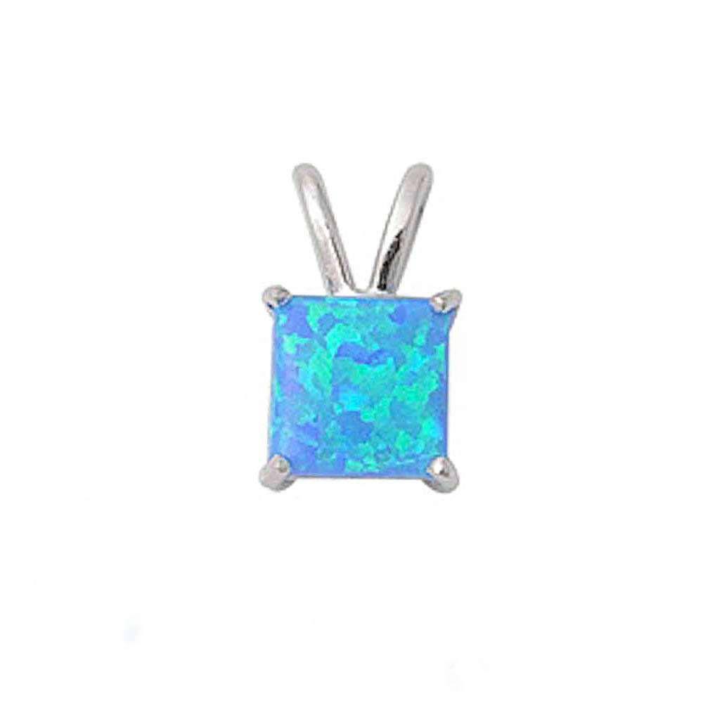 Sterling Silver Princess Cut Blue Opal Pendant And Length 0.5"