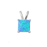 Sterling Silver Princess Cut Blue Opal Pendant And Length 0.5