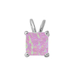 Sterling Silver Princess Cut Pink Opal Pendant And Length 0.5