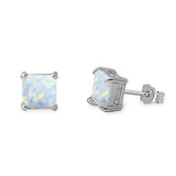 Sterling Silver Princess Cut White Opal Stud EarringsAnd Thickness 7mm