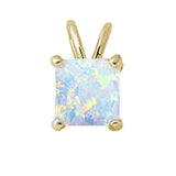 Sterling Silver Yellow Gold Plated Princess Cut White Opal Pendant