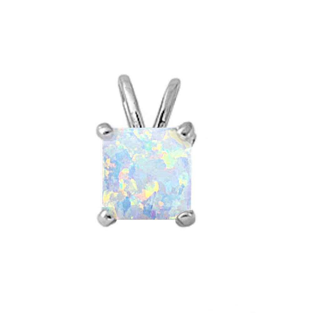 Sterling Silver Princess Cut White Opal Pendant And Length 0.5"