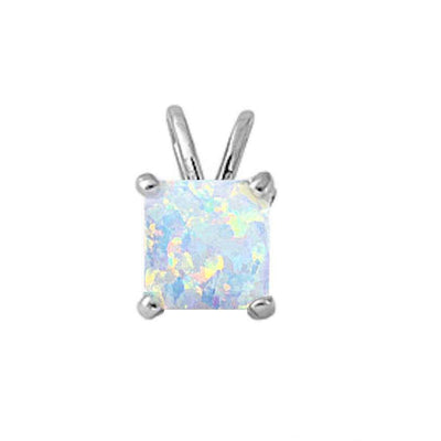Sterling Silver Princess Cut White Opal Pendant And Length 0.5