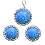 Sterling Silver Blue Opal And Cubic Zirconia Pendant And Earring Set
