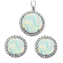Load image into Gallery viewer, Sterling Silver White Opal And Cubic Zirconia Pendant And Earring Set