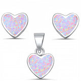 Sterling Silver Pink Opal Heart Shape Earring And Pendant Set