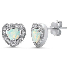 Load image into Gallery viewer, Sterling Silver White Opal and Pave Cz Heart Earrings - silverdepot