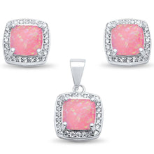 Load image into Gallery viewer, Sterling Silver Cushion Cut Pink Opal And CZ Stud Earrings And Pendant
