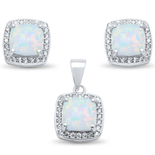 Load image into Gallery viewer, Sterling Silver Cushion Cut White Opal And CZ Stud Earrings And Pendant