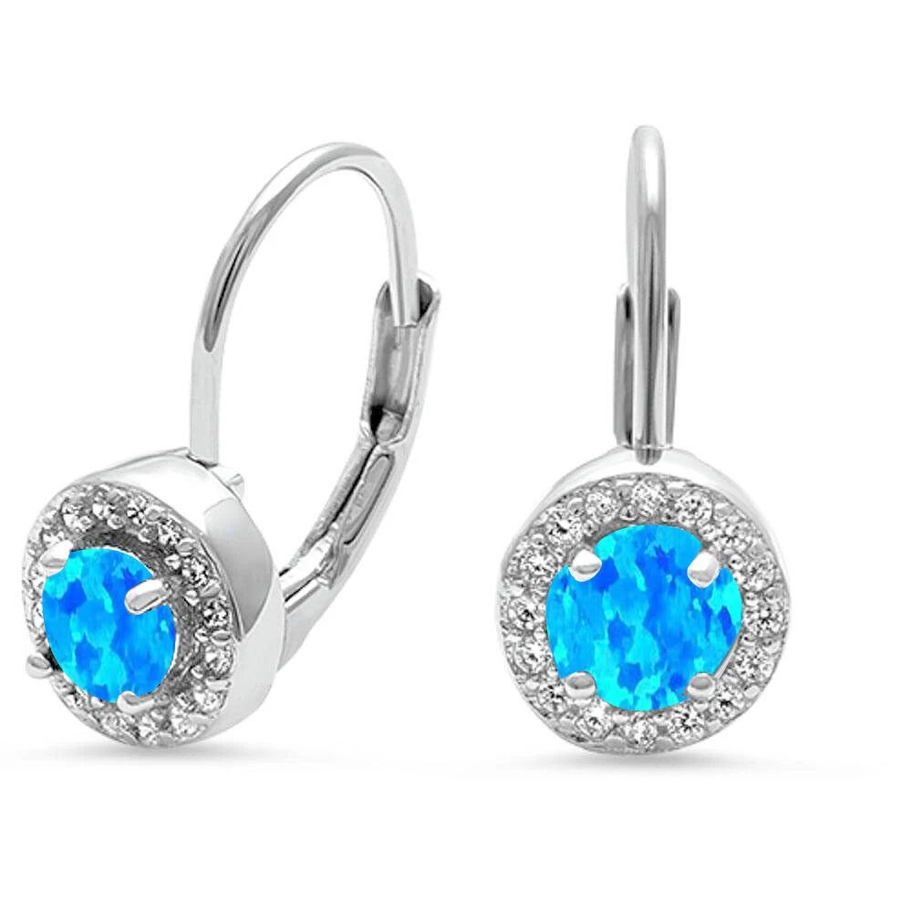 Sterling Silver Halo Blue Opal Earrings