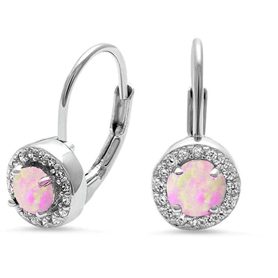 Sterling Silver Halo Pink Opal Earrings