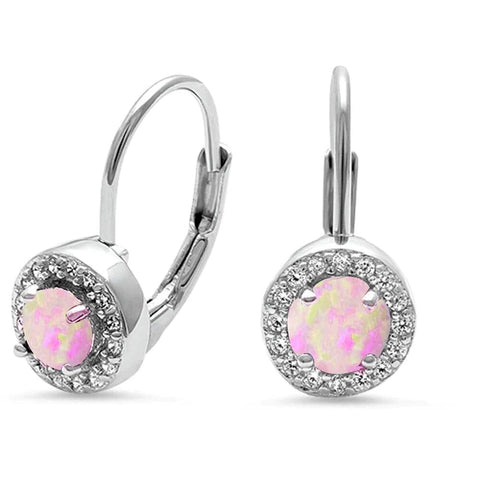 Sterling Silver Halo Pink Opal Earrings