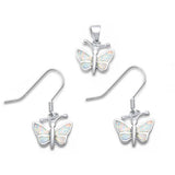 Sterling Silver White Fire Opal Butterfly Fish Hook Backing Pendant And Earrings SetAnd Length 3/4 x .5 Inch