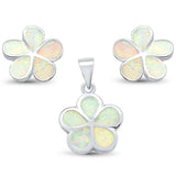 Sterling Silver White Opal Plumeria Stud Earrings And Pendant