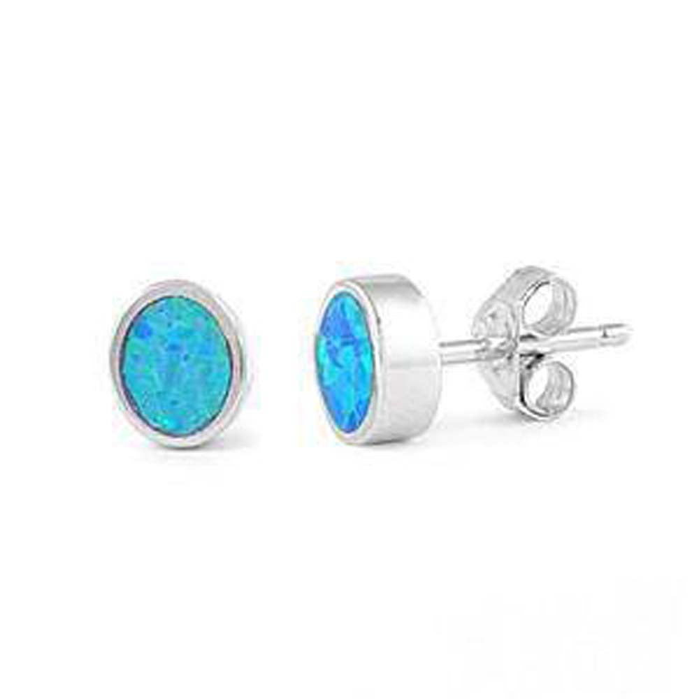 Sterling Silver Blue Opal Stud .925 EarringsAnd Width 7mm