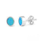 Sterling Silver Bezel Blue Opal Stud EarringsAndWidth 7mm