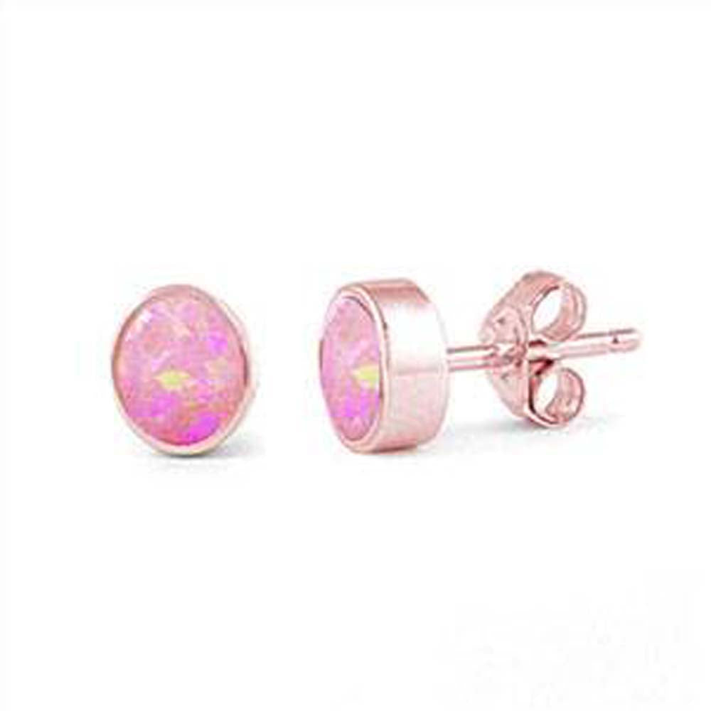 Sterling Silver Rose Gold Plated Pink Opal Stud .925 EarringsAnd Width 7mm