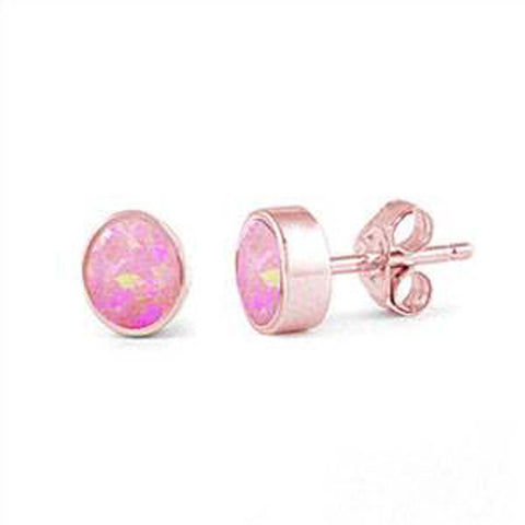Sterling Silver Rose Gold Plated Pink Opal Stud .925 EarringsAnd Width 7mm