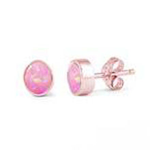 Load image into Gallery viewer, Sterling Silver Bezel Rose Gold Plated Pink Opal Stud EarringsAndWidth 7mm