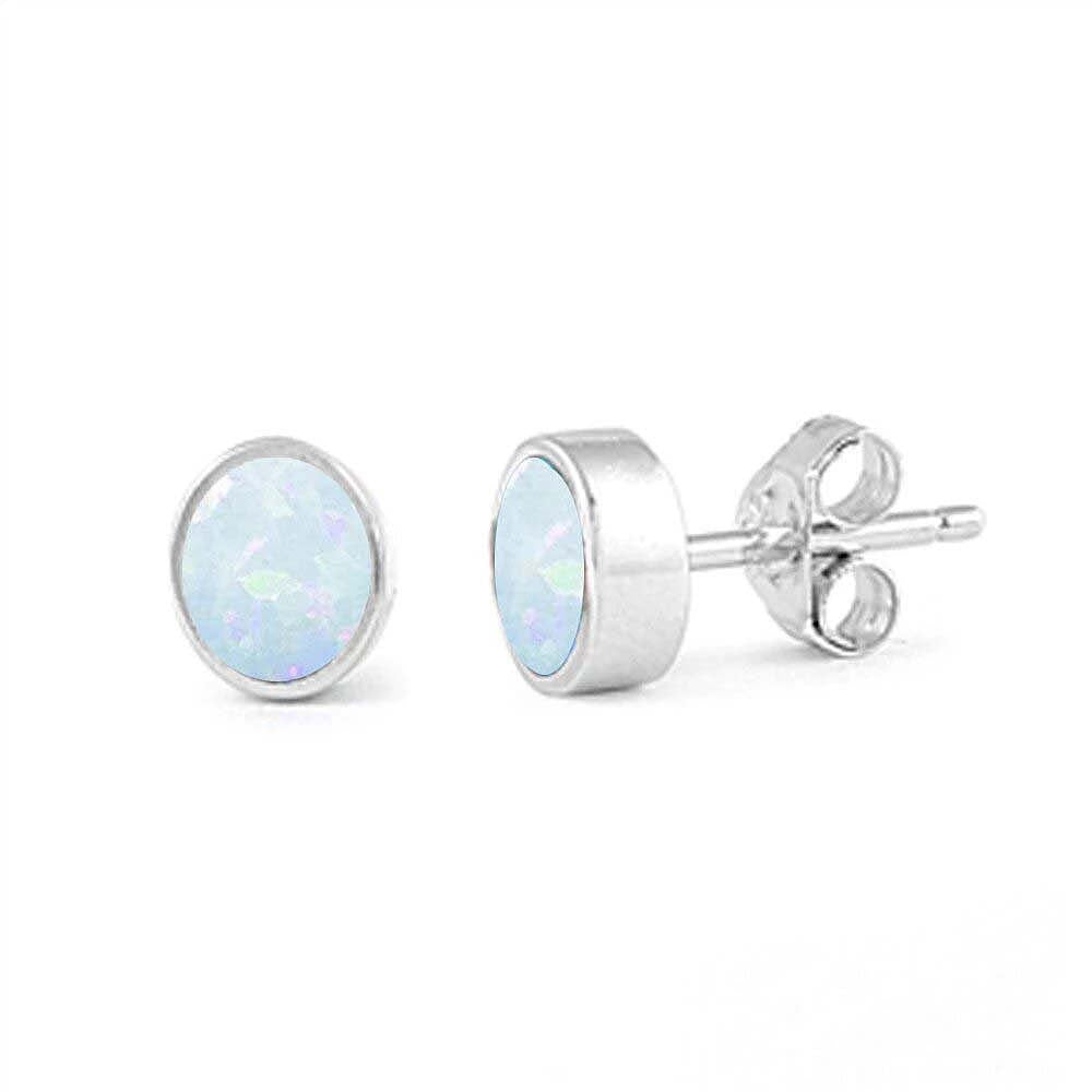 Sterling Silver White Opal Stud .925 EarringsAnd Width 7mm