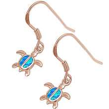 Load image into Gallery viewer, Sterling Silver Rose Gold Plated Blue Opal Turtle Earrings