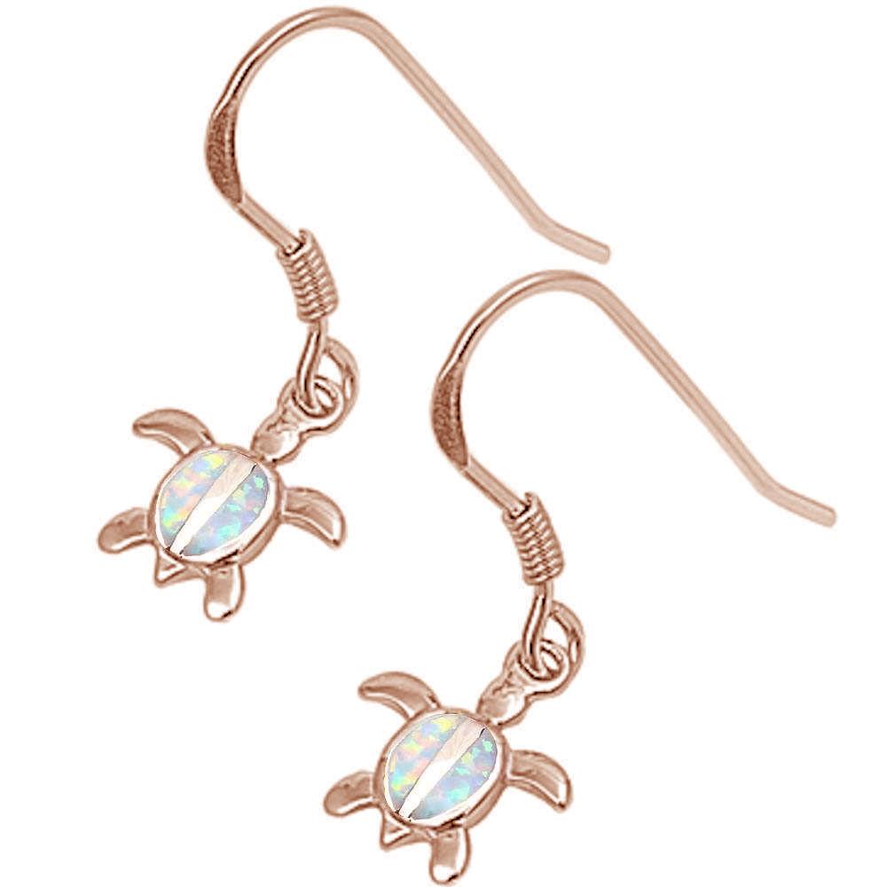 Sterling Silver Rose Gold Plated White Opal Turtle Earrings