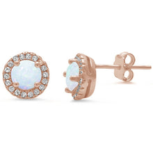 Load image into Gallery viewer, Sterling Silver Rose Gold Plated Halo White Opal Earrings