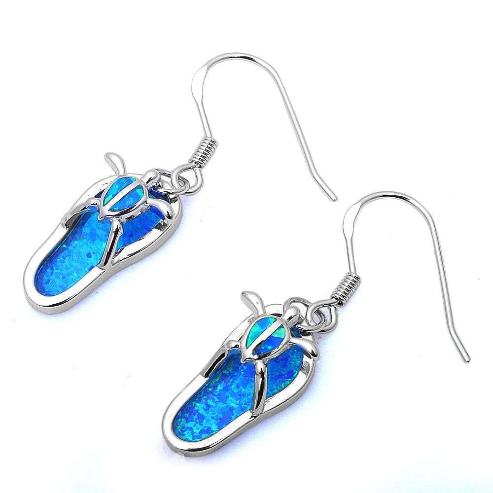 Sterling Silver Blue Opal Turtle Beach Sandals Earrings and Thickness 4mm, Width 20x9mm