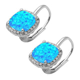 Sterling Silver Cushion Cut Blue Opal & Cubic Zirconia Earrings