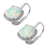 Sterling Silver Cushion Cut White Opal & Cubic Zirconia Earrings