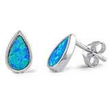 Sterling Silver Blue Opal Drop Stud Earrings